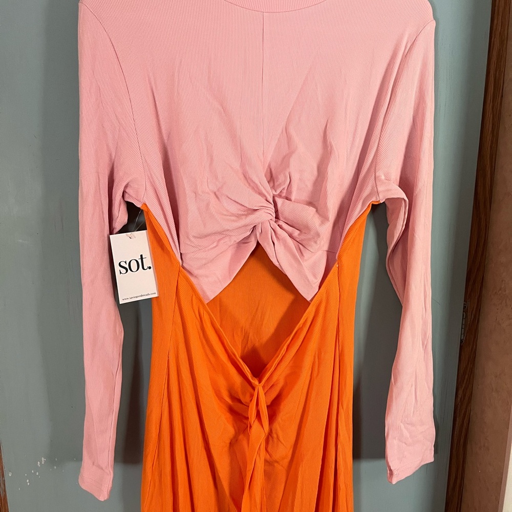 Pink and Orange Long Sleeve Dress